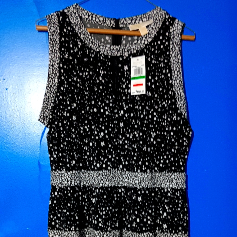 Michael Kors Black w White Flowers Summer Dress NWT Zip Back